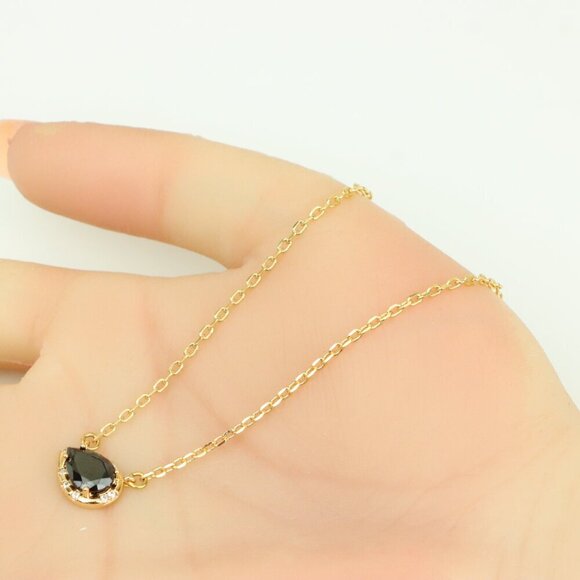 Elegant Rose Gold Necklace with Black Stone Pendant, XPNL0405 - Picture 4 of 12